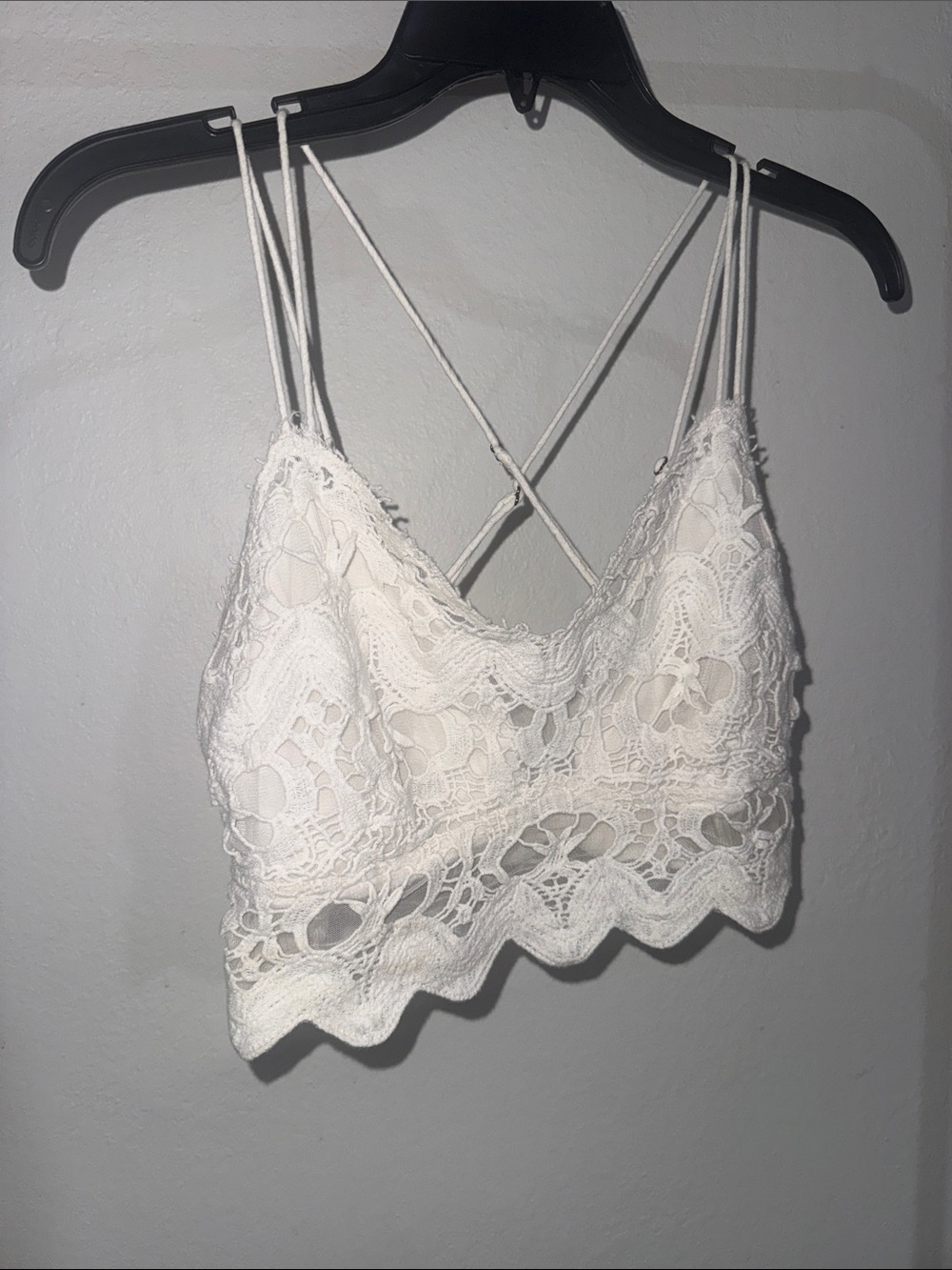 Free People White Lace Bralette with Crisscross Straps